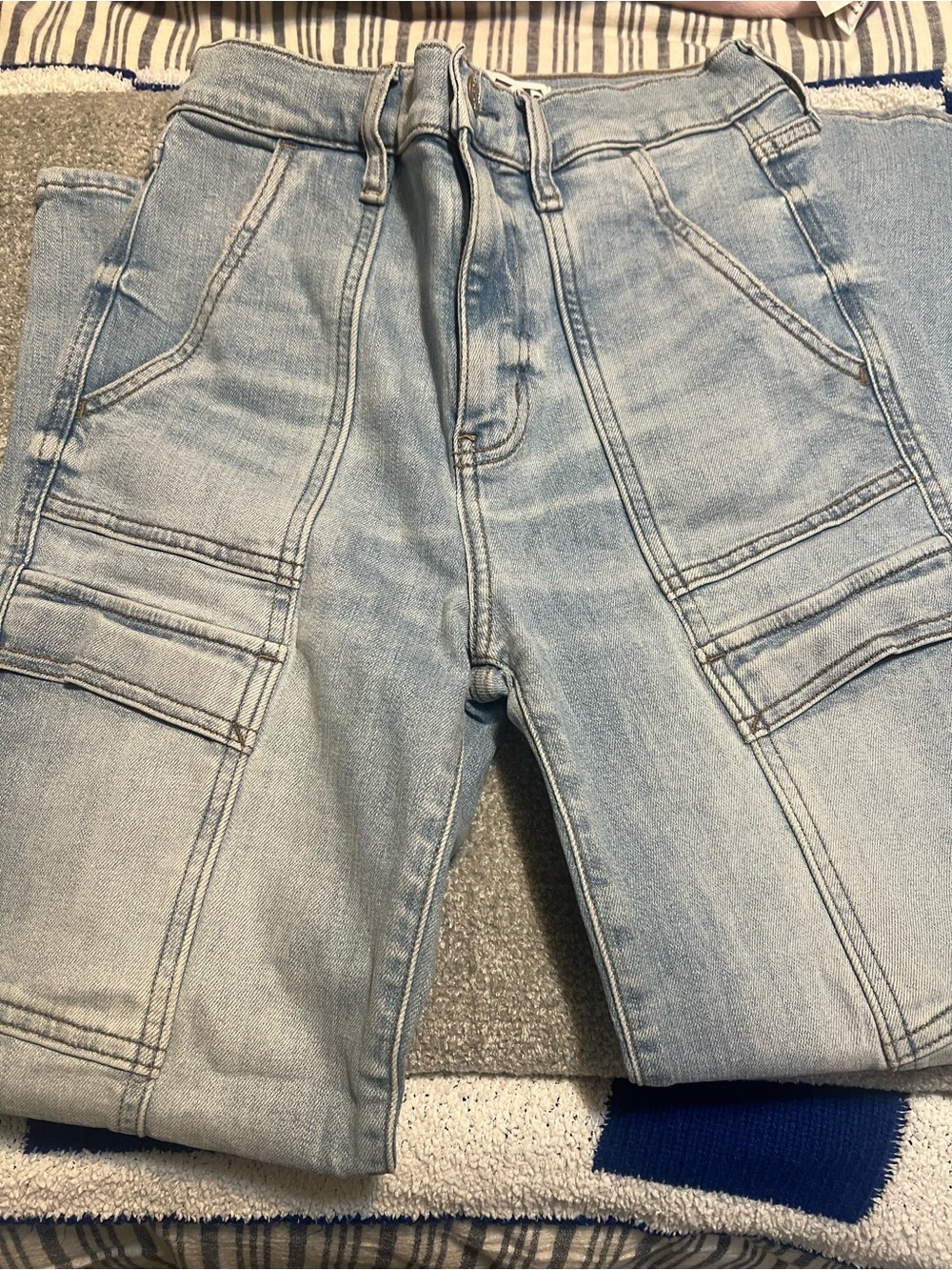 Light Wash Denim Cargo Jeans